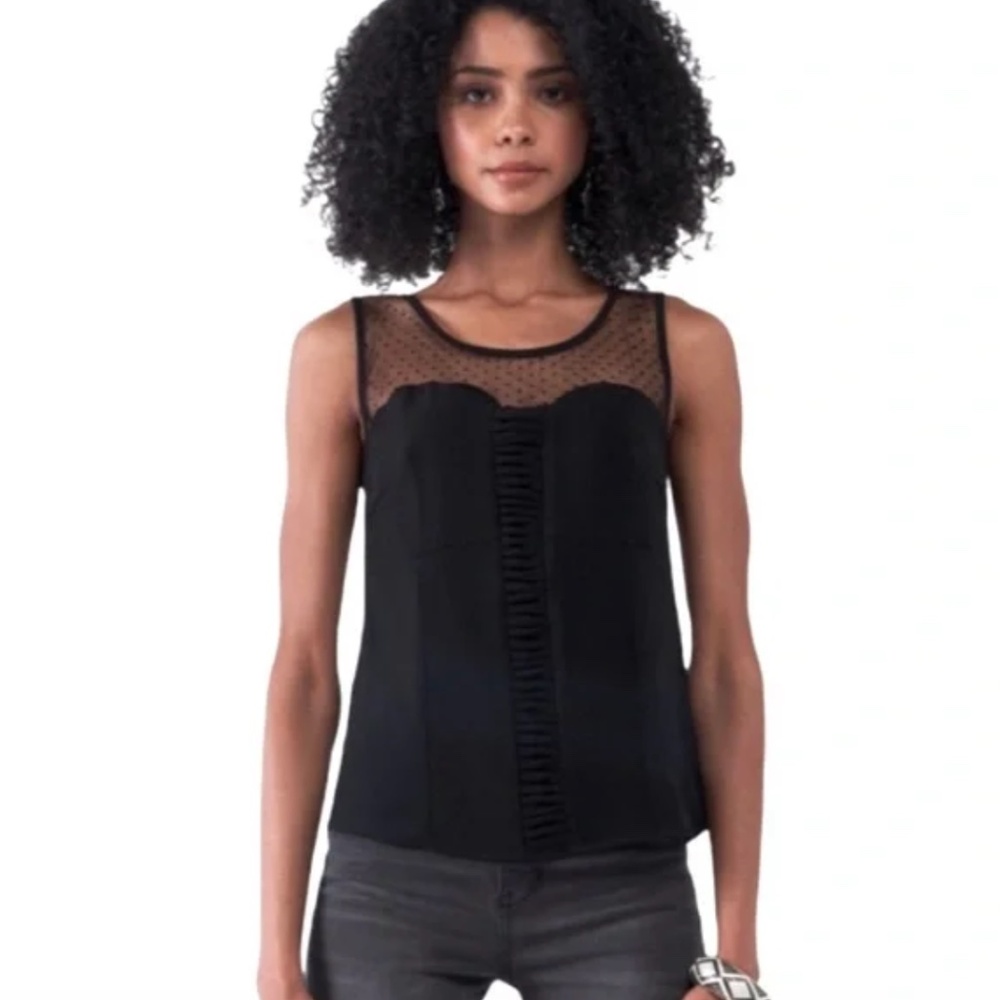 Sheer Polka Dot Lace accent Tank Top Black NWT